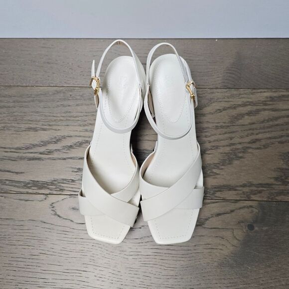 🆕️ Schutz Gaylah Leather & Wood Platform Sandals in White - Picture 8 of 13